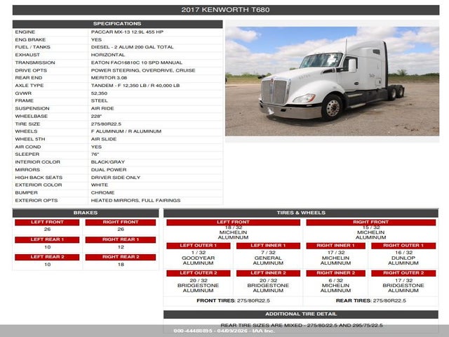 Продажа на аукционе авто 2017 Kenworth T680, vin: 1XKYDP9X7HJ175193, номер лота: 44488895