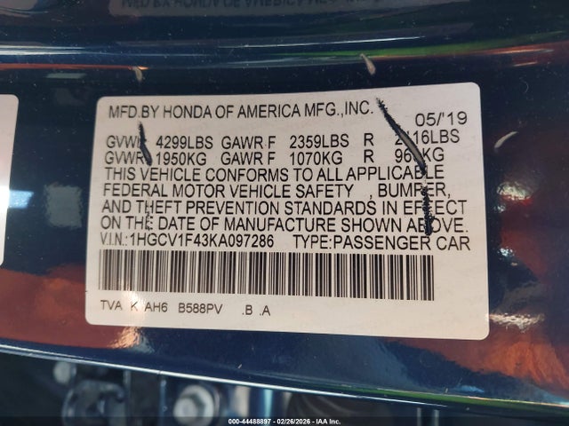 1HGCV1F43KA097286 Honda ACCORD EX