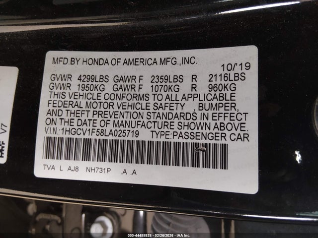1HGCV1F58LA025719 Honda Accord Ex-l
