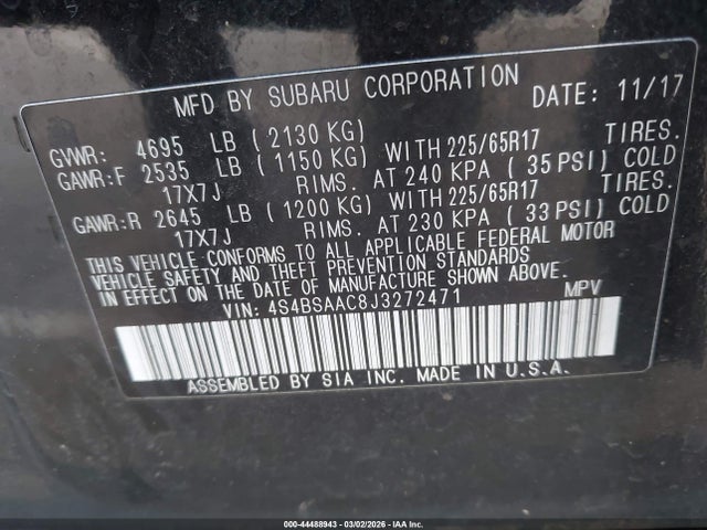 Продаж на аукціоні авто 2018 Subaru Outback 2.5i, vin: 4S4BSAAC8J3272471, номер лоту: 44488943