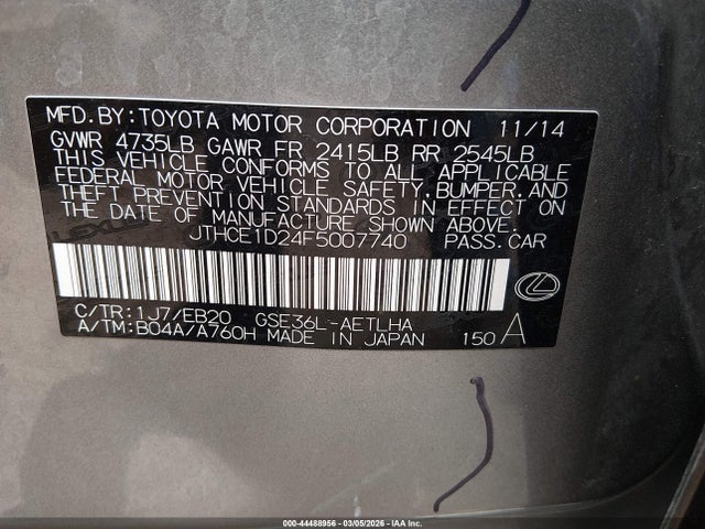 Продаж на аукціоні авто 2015 Lexus Is 350, vin: JTHCE1D24F5007740, номер лоту: 44488956