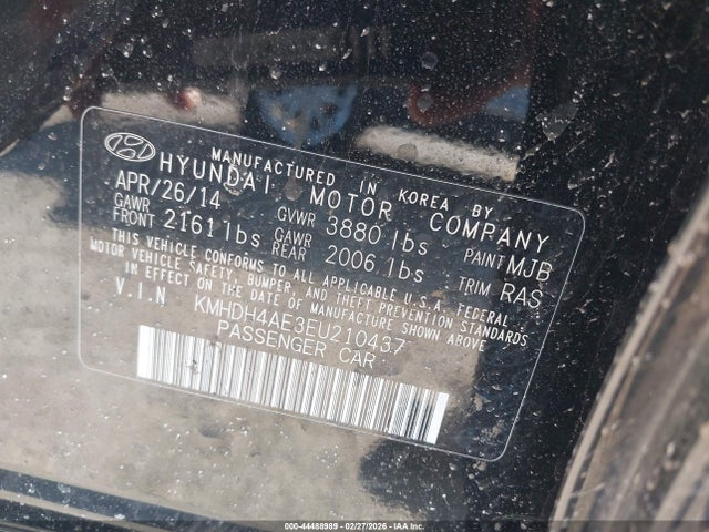 44488989 :رقم المزاد ، KMHDH4AE3EU210437 vin ، 2014 Hyundai Elantra Se مزاد بيع