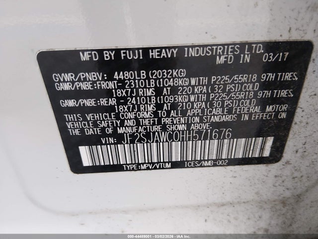JF2SJAWC0HH571676 Subaru Forester 2.5i Touring