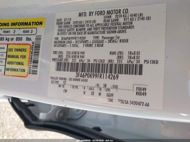 3FA6P0K99FR114269 Ford Fusion Titanium