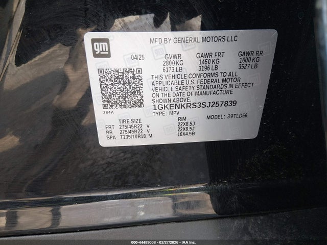 Продаж на аукціоні авто 2025 Gmc Acadia Fwd Elevation, vin: 1GKENKRS3SJ257839, номер лоту: 44489008