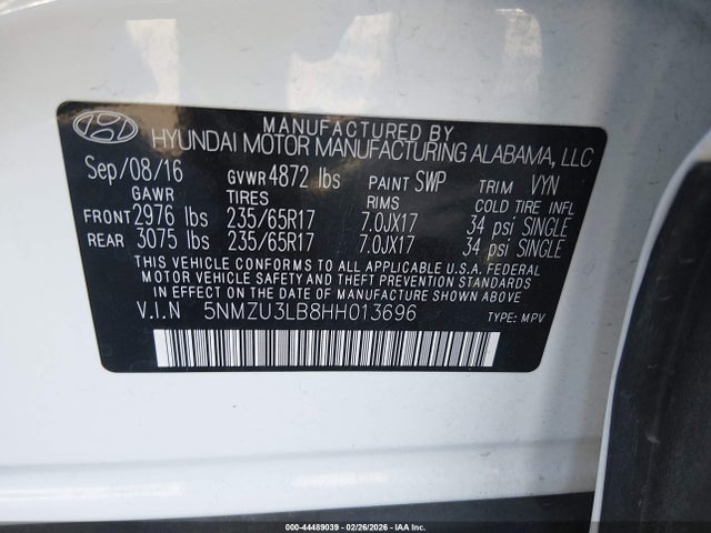 5NMZU3LB8HH013696 Hyundai Santa Fe Sport 2.4l
