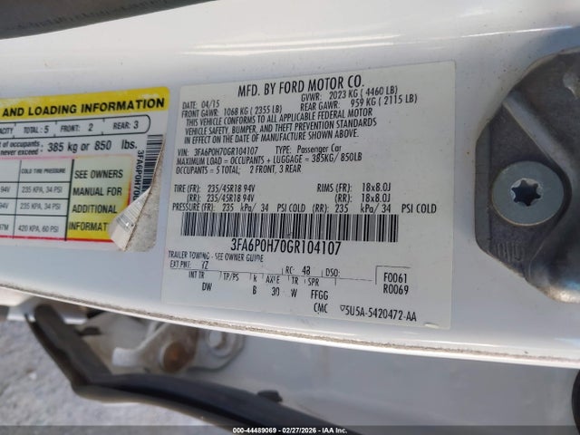 3FA6P0H70GR104107 Ford FUSION SE