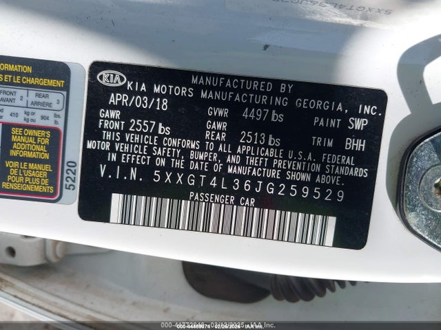 44489074 :رقم المزاد ، 5XXGT4L36JG259529 vin ، 2018 Kia Optima Lx مزاد بيع