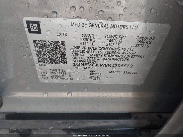 1GNEVGKW8KJ206673 Chevrolet Traverse 1lt