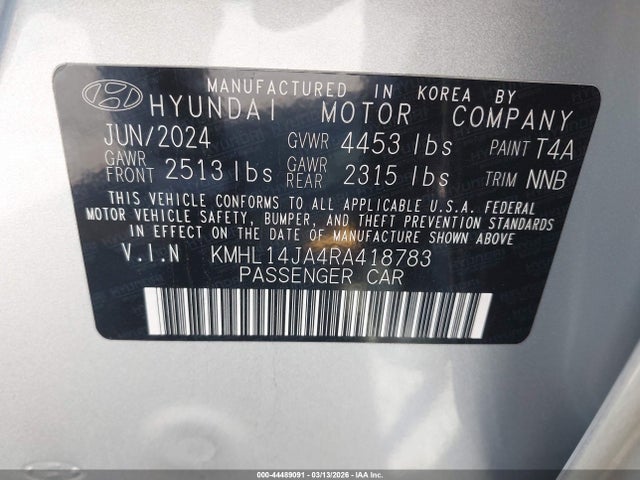 Продажа на аукционе авто 2024 Hyundai Sonata Sel, vin: KMHL14JA4RA418783, номер лота: 44489091