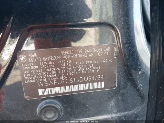 44489096 :رقم المزاد ، WBAFU7C51BDU54734 vin ، 2011 Bmw 535i Xdrive مزاد بيع
