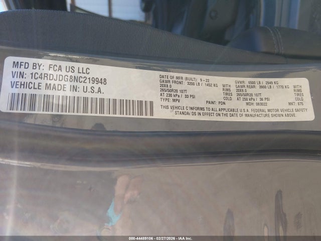 2022 DODGE DURANGO 1C4RDJDG8NC219948 Photo 8