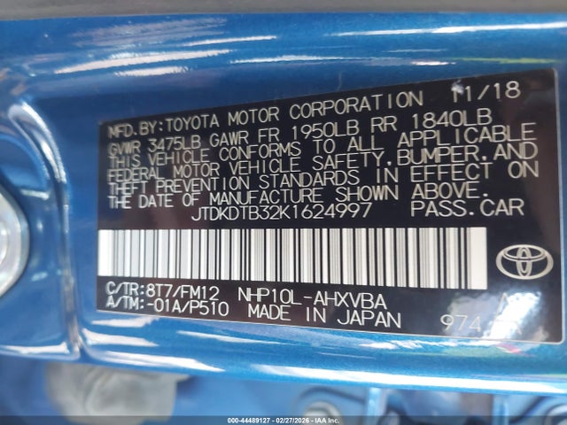 Продажа на аукционе авто 2019 Toyota Prius C L, vin: JTDKDTB32K1624997, номер лота: 44489127