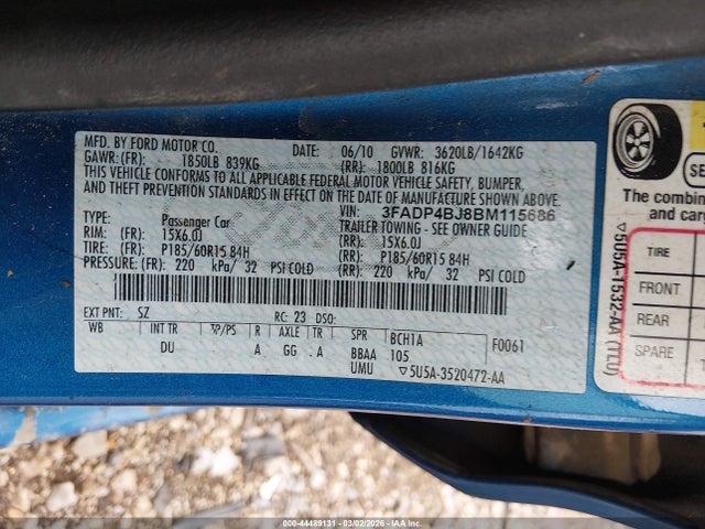Продаж на аукціоні авто 2011 Ford Fiesta Se, vin: 3FADP4BJ8BM115686, номер лоту: 44489131