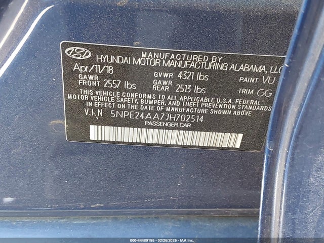 5NPE24AA7JH702514 Hyundai SONATA ECO
