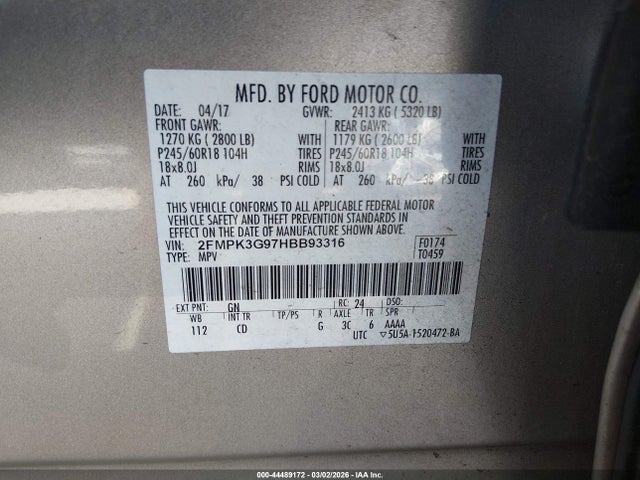 Ford EDGE SE 2017 2FMPK3G97HBB93316 Image 9