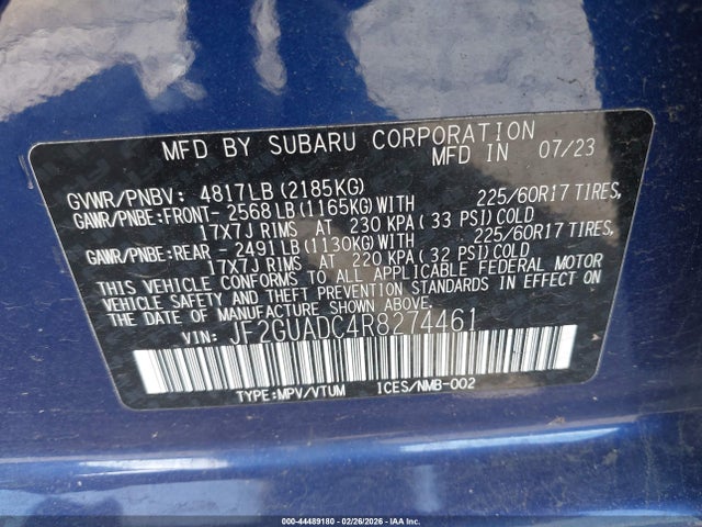 Продаж на аукціоні авто 2024 Subaru Crosstrek Premium, vin: JF2GUADC4R8274461, номер лоту: 44489180