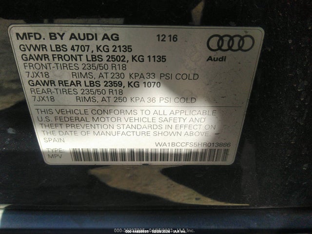 Aukcja sprzedaży 2017 Audi Q3 2.0t Premium, vin: WA1BCCFS5HR013886, numer aukcji: 44489191