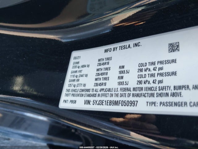 Aukcja sprzedaży 2021 Tesla Model 3 Long Range Dual Motor All-wheel Drive, vin: 5YJ3E1EB9MF050997, numer aukcji: 44489207