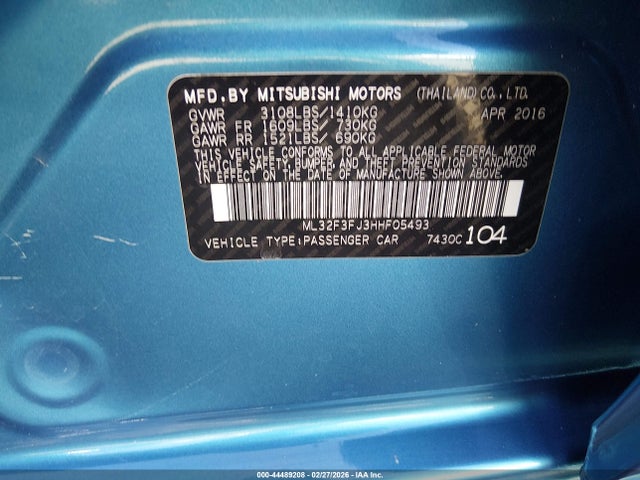 44489208 :رقم المزاد ، ML32F3FJ3HHF05493 vin ، 2017 Mitsubishi Mirage G4 Es مزاد بيع