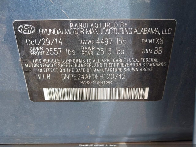 Aukcja sprzedaży 2015 Hyundai Sonata Se, vin: 5NPE24AF9FH120742, numer aukcji: 44489227