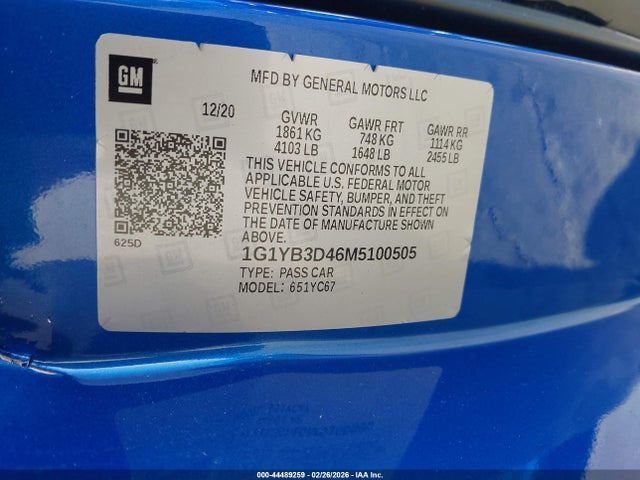 2021 CHEVROLET CORVETTE STINGRAY 1G1YB3D46M5100505 Photo 8