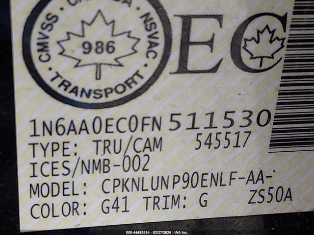 1N6AA0EC0FN511530 Nissan Titan Pro-4x/s/sl/sv