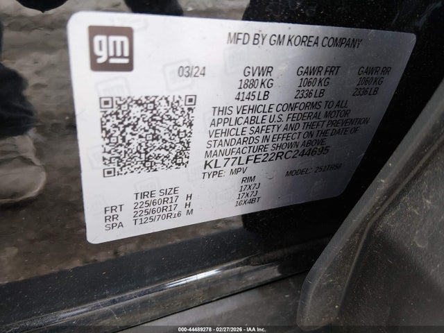 KL77LFE22RC244695 Chevrolet Trax Fwd Sp