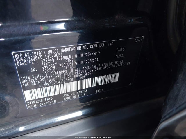 4T3MWRFV1MU023196 Toyota Rav4 Hybrid Le