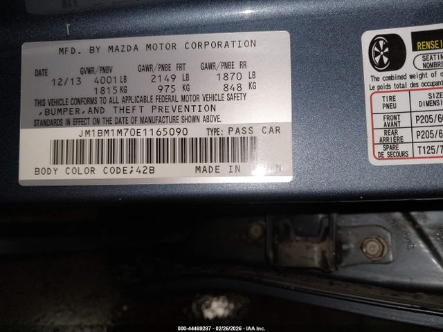 44489287 :رقم المزاد ، JM1BM1M70E1165090 vin ، 2014 Mazda Mazda3 I Grand Touring مزاد بيع