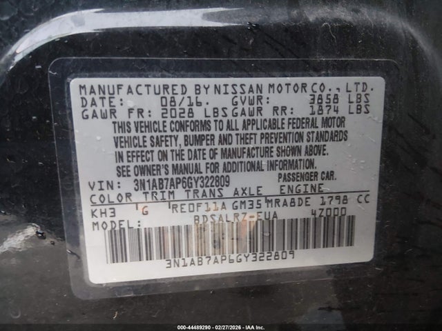 3N1AB7AP6GY322809 Nissan SENTRA SR