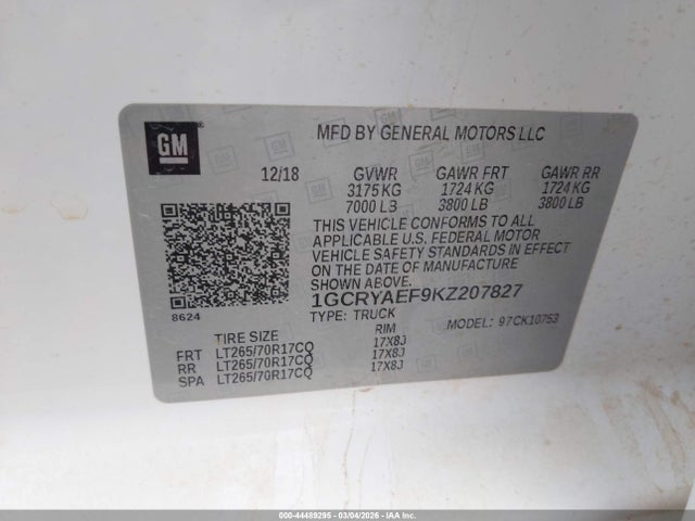 1GCRYAEF9KZ207827 Chevrolet Silverado 1500 Work Truck
