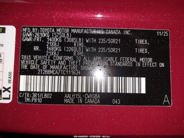 44489308 :رقم المزاد ، 2T2BBMCA7TC111634 vin ، 2026 Lexus Rx 350h Premium+ مزاد بيع