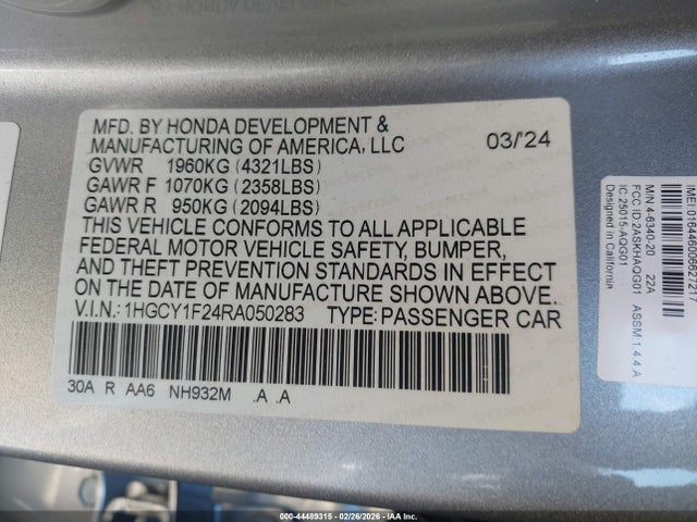 1HGCY1F24RA050283 Honda ACCORD LX