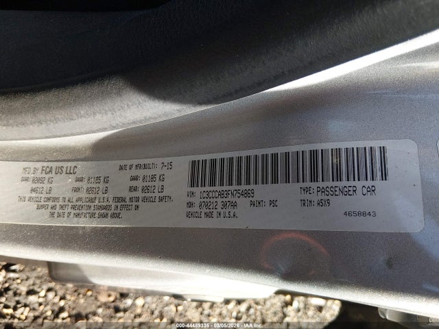 2015 Chrysler 200 Limited მანქანა იყიდება აუქციონზე, vin: 1C3CCCAB3FN754869, აუქციონის ნომერი: 44489335
