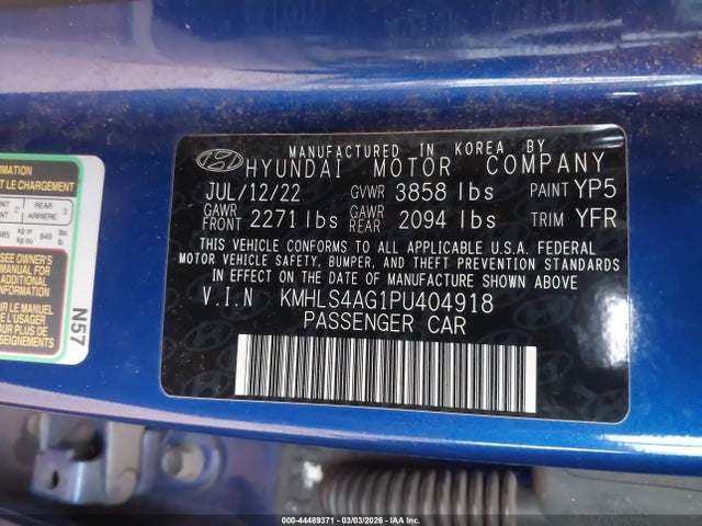 KMHLS4AG1PU404918 Hyundai ELANTRA SEL