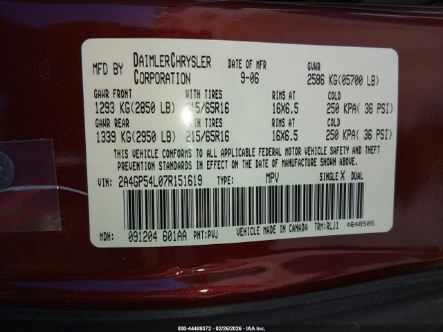 2007 CHRYSLER TOWN & COUNTRY 2A4GP54L07R151619 Photo 8