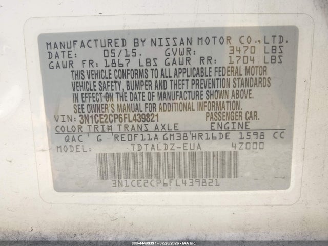 Nissan Versa Note Sv 2015 3N1CE2CP6FL439821 Image 9