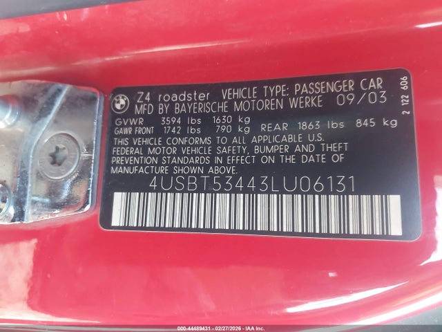 2003 BMW Z4 4USBT53443LU06131 Photo 8