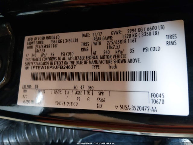 Aukcja sprzedaży 2018 Ford F-150 Xlt, vin: 1FTEW1EP9JFB24637, numer aukcji: 44489441