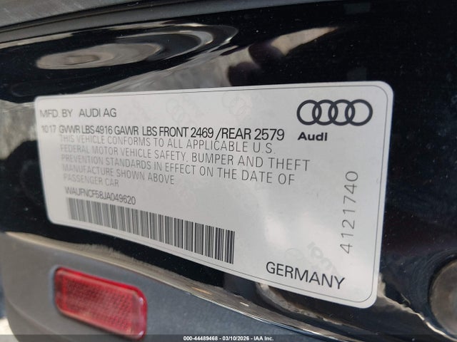 44489468 :رقم المزاد ، WAUFNCF58JA049620 vin ، 2018 Audi A5 2.0t Premium مزاد بيع