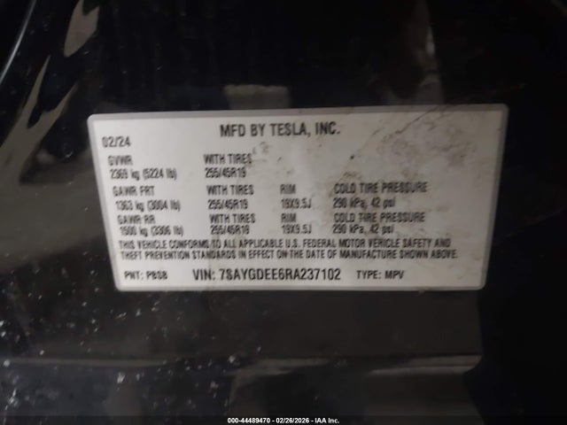 Aukcja sprzedaży 2024 Tesla Model Y Long Range Dual Motor All-wheel Drive, vin: 7SAYGDEE6RA237102, numer aukcji: 44489470