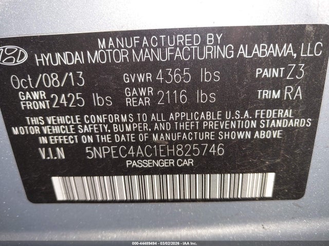 Hyundai Sonata Limited 2014 5NPEC4AC1EH825746 Image 9