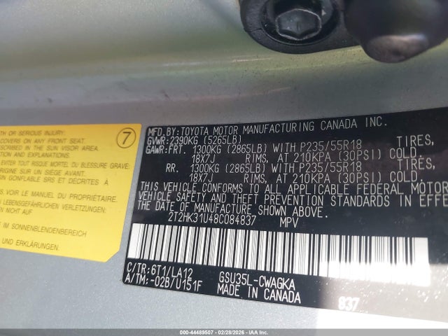Aukcja sprzedaży 2008 Lexus Rx 350, vin: 2T2HK31U48C084837, numer aukcji: 44489507
