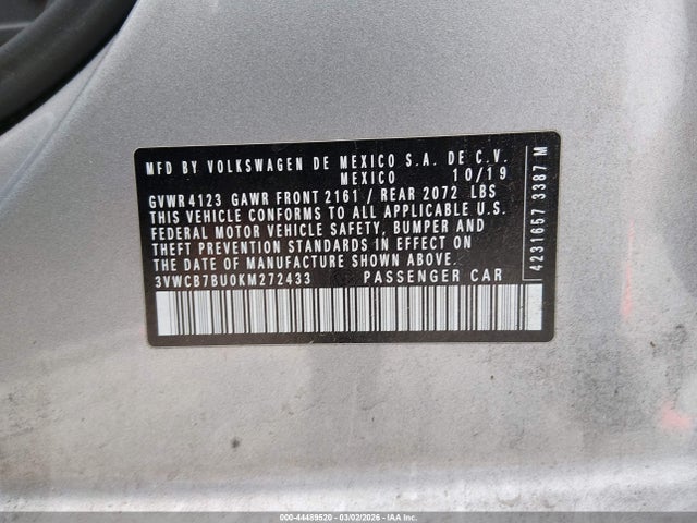 2019 Volkswagen Jetta 1.4t R-line/1.4t S/1.4t Se მანქანა იყიდება აუქციონზე, vin: 3VWCB7BU0KM272433, აუქციონის ნომერი: 44489520
