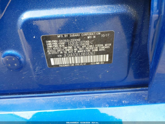 44489524 :رقم المزاد ، JF1VA1C63J9818267 vin ، 2018 Subaru Wrx Premium مزاد بيع