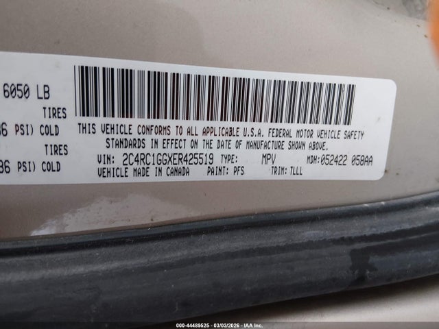 2014 Chrysler Town & Country Limited მანქანა იყიდება აუქციონზე, vin: 2C4RC1GGXER425519, აუქციონის ნომერი: 44489525