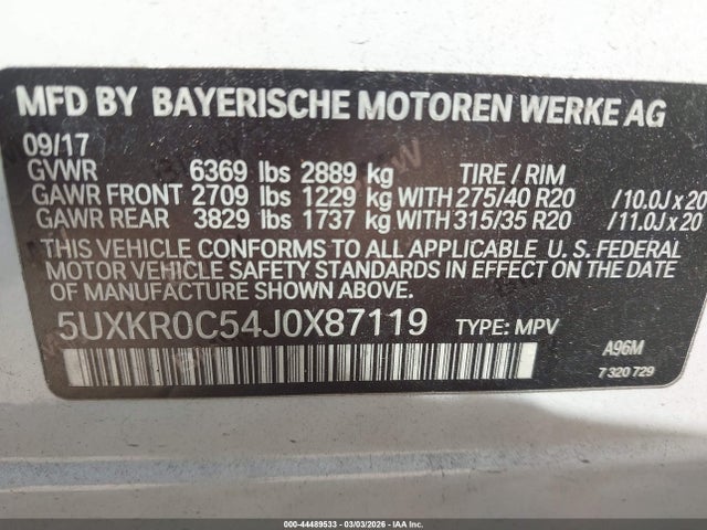 2018 Bmw X5 Xdrive35i მანქანა იყიდება აუქციონზე, vin: 5UXKR0C54J0X87119, აუქციონის ნომერი: 44489533