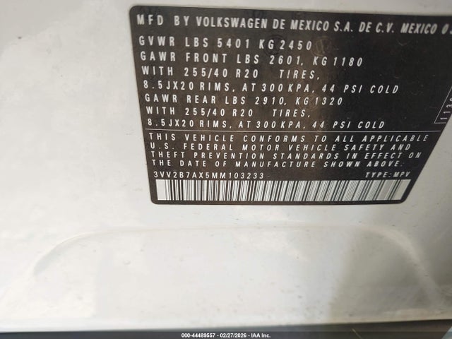 2021 VOLKSWAGEN TIGUAN 3VV2B7AX5MM103233 Photo 8