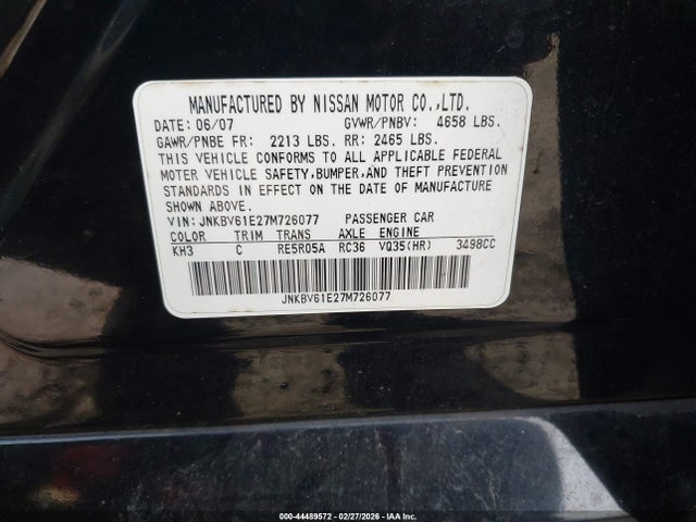 Продаж на аукціоні авто 2007 Infiniti G35 Journey, vin: JNKBV61E27M726077, номер лоту: 44489572
